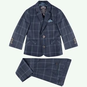 Appaman Boys Two-Piece Mod Suit, Grey Blue Plaid, Size 7